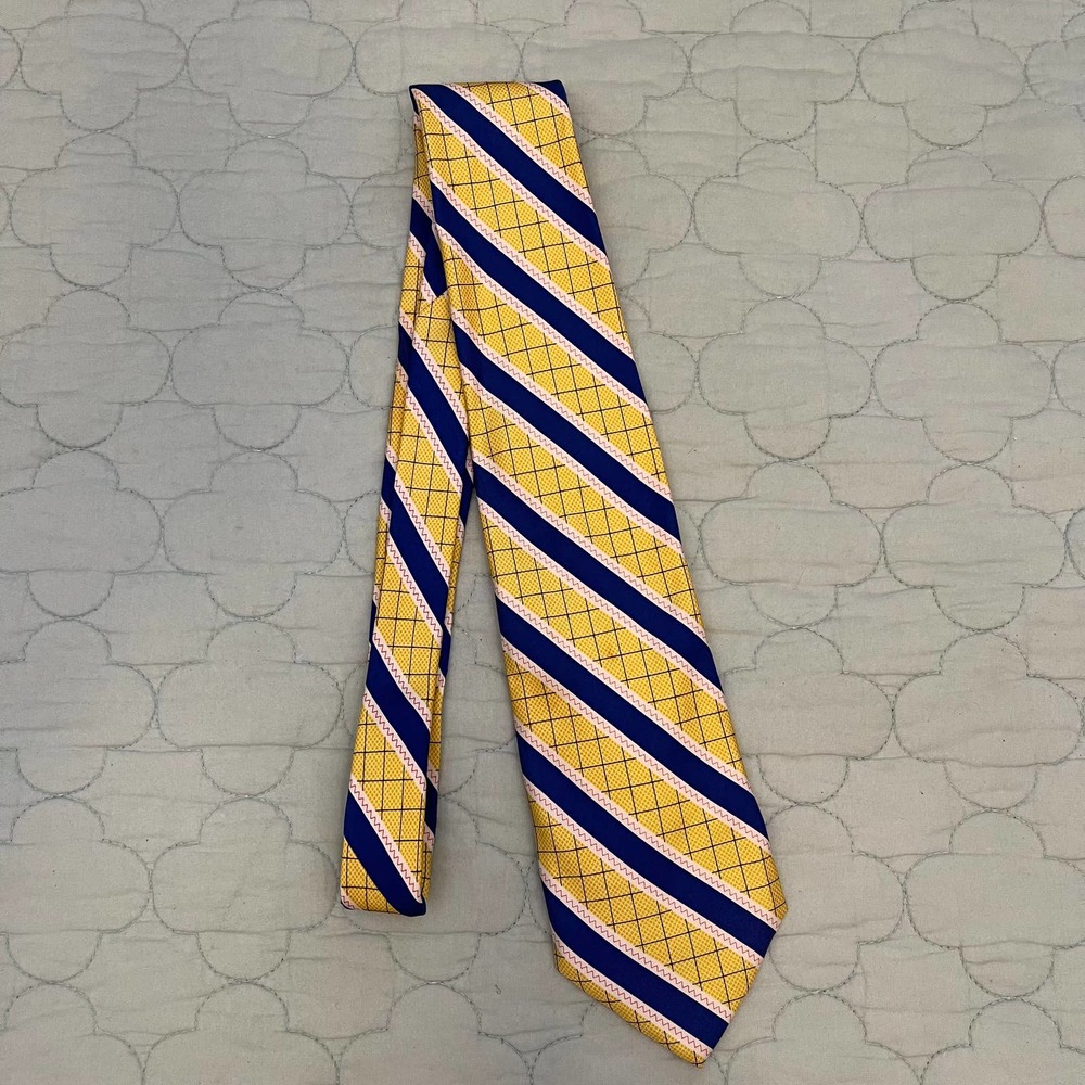 Vineyard Vines Yellow, White, & Blue Striped 100% Silk Tie